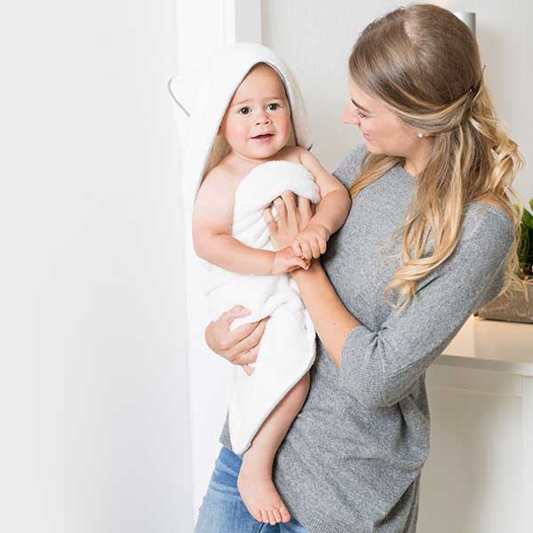 Home-Baby-Kinder-Kapuzentuch weiß-grau 80 x 80 cm